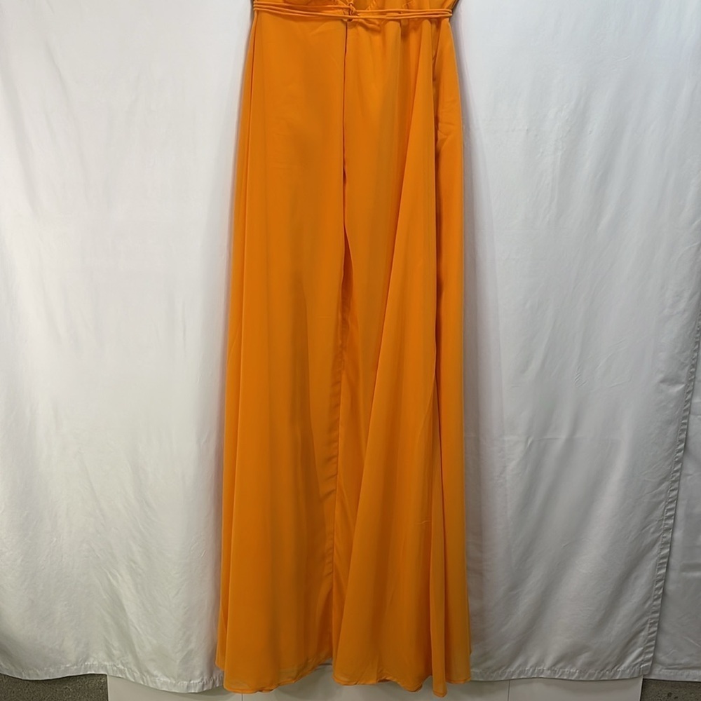 🦅 nwt ASOS orange crisscross back full length maxi chiffon dress - Picture 7 of 10